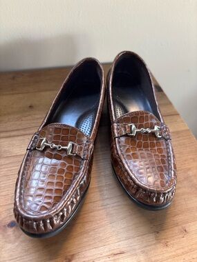 SAS Tripad Comfort Women’s Brown Leather Metro Croc Embossed Loafers 7 1/2 M